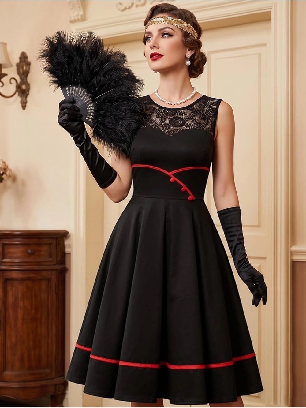 Bbonlinedress Women's 50s Vintage Floral Lace Retro Rockabilly Sleeveless Roun - Picture 3 of 6